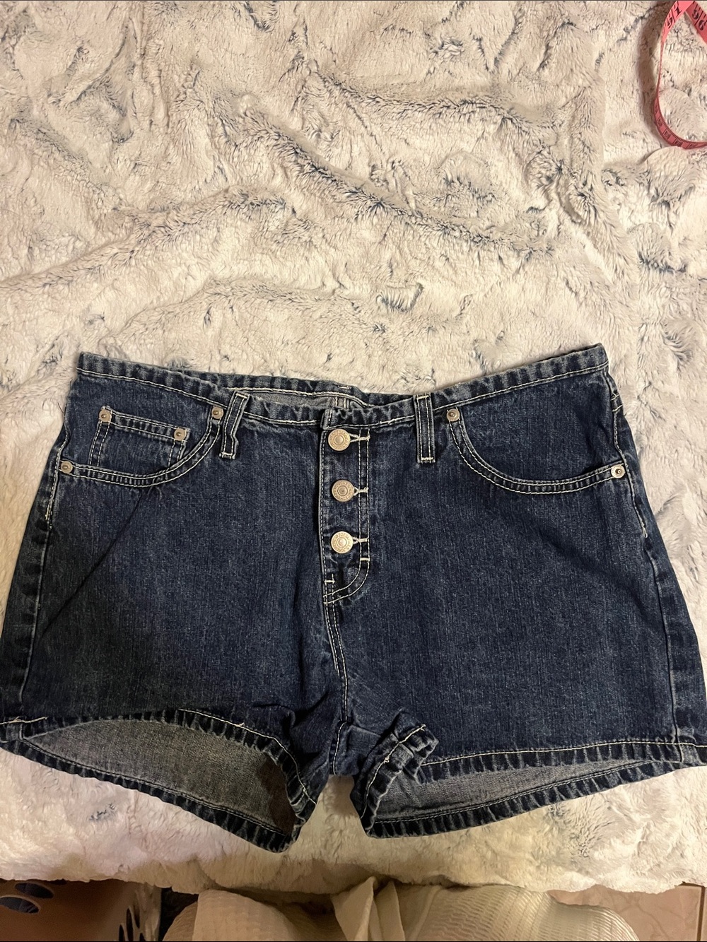Jordache Dark Blue High-Rise Button-Front Denim Shorts